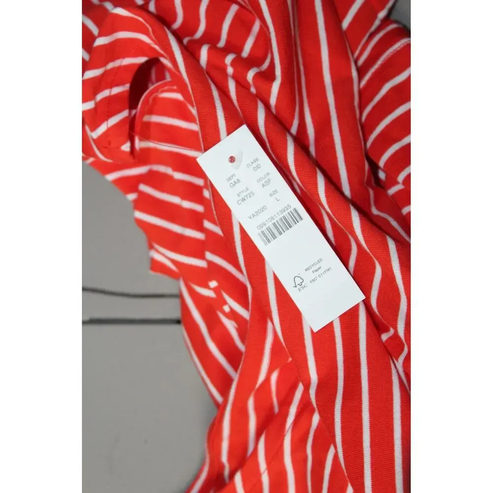 J.Crew Vintage Jersey T-Shirt Stripe Puff Sleeve Red White Large NEW